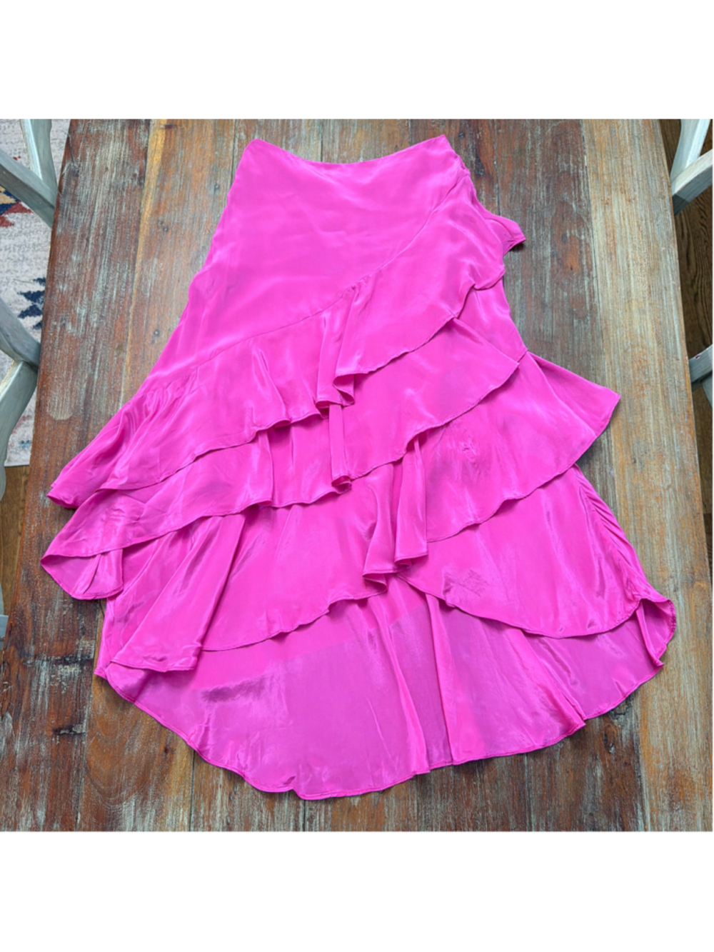 FARM RIO Dark Pink Marrocaine Ruffle High-Low Skirt NWT Flaws Size XXS
